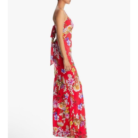 NWT Aqua‎ Red Floral Halter Formal Maxi Dress Size 12 Tie Back - Picture 3 of 14